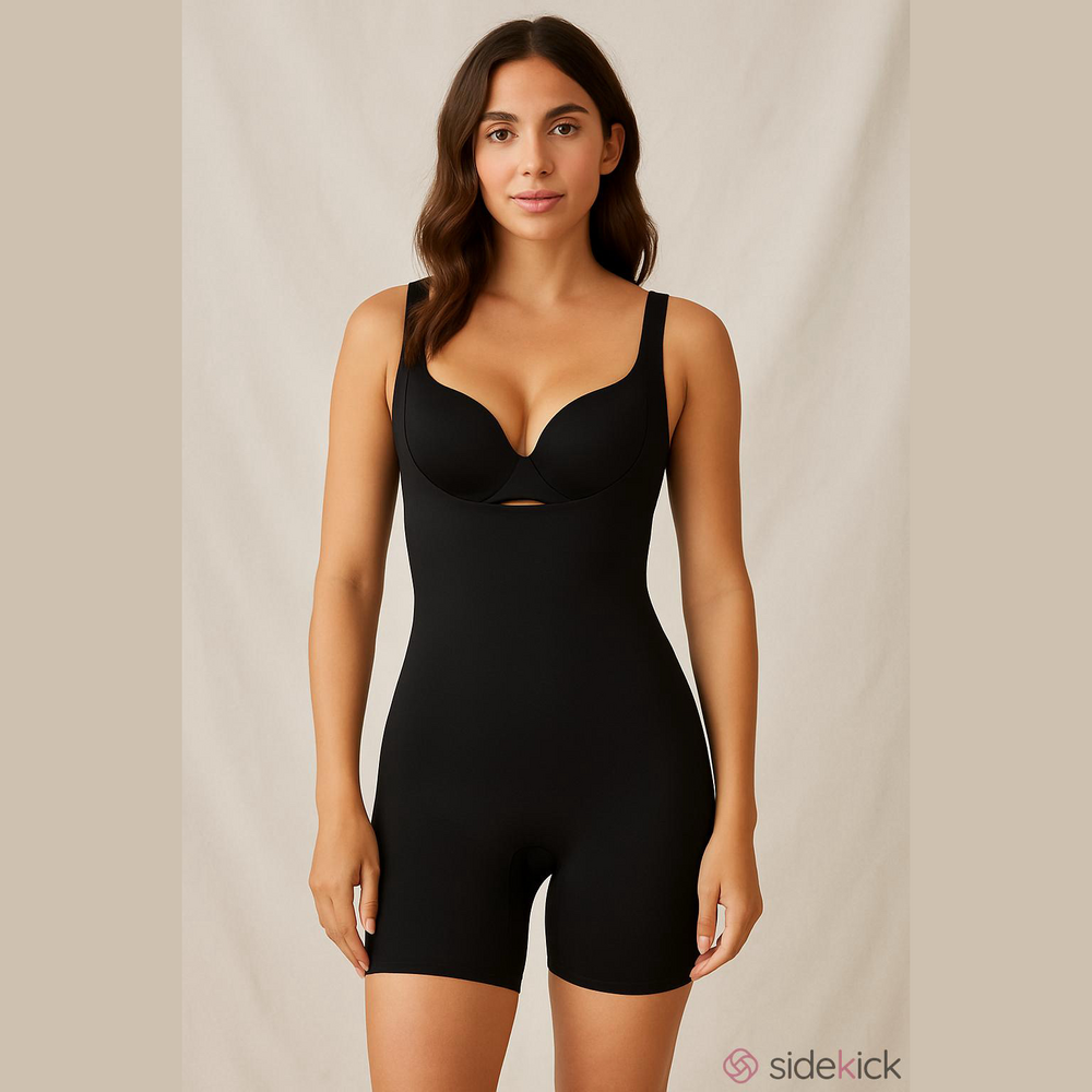 SPANX Black Opened Bust Seamless Shaping Bodysuit Shorts, sz S